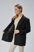 Siyah Oversize Kruvaze Yaka Astarlı Blazer Ceket - 3