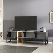 T0016 Kapaklı, Metal Ayaklı, Tv Sehpası Antrasit/Safir Meşe - 2