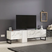 T0016 Kapaklı, Metal Ayaklı, Tv Sehpası Beyaz Mermer/Beyaz - 1
