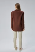 Acı Kahve Oversize Kruvaze Yaka Astarlı Blazer Ceket - 8