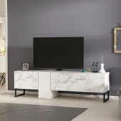 T0016 Kapaklı, Metal Ayaklı, Tv Sehpası Beyaz Mermer/Beyaz - 4