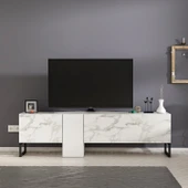 T0016 Kapaklı, Metal Ayaklı, Tv Sehpası Beyaz Mermer/Beyaz - 2