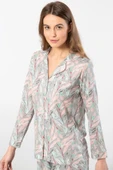 Türen Yaprak Desenli Uzun Kollu Gömlek Yaka Pijama Takımı - 3