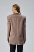 Toprak Rengi Oversize Kruvaze Yaka Astarlı Blazer Ceket - 7