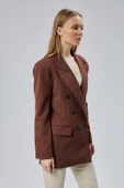 Acı Kahve Oversize Kruvaze Yaka Astarlı Blazer Ceket - 15