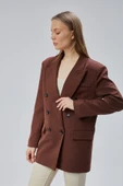 Acı Kahve Oversize Kruvaze Yaka Astarlı Blazer Ceket - 4