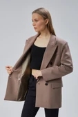 Toprak Rengi Oversize Kruvaze Yaka Astarlı Blazer Ceket - 3