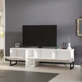 T0016 Kapaklı, Metal Ayaklı, Tv Sehpası Beyaz Mermer/Beyaz - 3