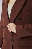 Acı Kahve Oversize Kruvaze Yaka Astarlı Blazer Ceket - 3