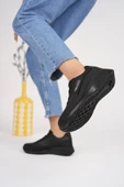 Muggo Happy Garantili Kadın Ortopedik Günlük Bağcıklı Şık Rahat Sneaker Spor Ayakkabı  SİYAH 38 - 5