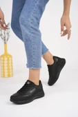 Muggo Happy Garantili Kadın Ortopedik Günlük Bağcıklı Şık Rahat Sneaker Spor Ayakkabı  SİYAH 38 - 4