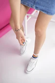 Muggo Happy Garantili Kadın Ortopedik Günlük Bağcıklı Şık Rahat Sneaker Spor Ayakkabı  BEYAZ 37 - 3