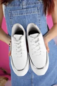 Muggo Happy Garantili Kadın Ortopedik Günlük Bağcıklı Şık Rahat Sneaker Spor Ayakkabı  BEYAZ 37 - 6