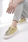 Muggo DAMSEL Bağcıklı Taşlı Kadın Günlük Denim Sneaker Spor Ayakkabı  YEŞİL 36 - 6