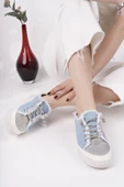 Muggo DAMSEL Bağcıklı Taşlı Kadın Günlük Denim Sneaker Spor Ayakkabı  MAVİ 36 thumbnail 7