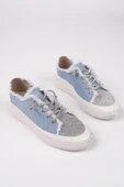 Muggo DAMSEL Bağcıklı Taşlı Kadın Günlük Denim Sneaker Spor Ayakkabı  MAVİ 36 thumbnail 1