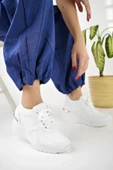 Muggo NEPAL Garantili Kadın Ortopedik Yüksek Taban Günlük Bağcıklı Sneaker Spor Ayakkabı  BEYAZ 38 - 2