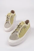 Muggo DAMSEL Bağcıklı Taşlı Kadın Günlük Denim Sneaker Spor Ayakkabı  YEŞİL 36 - 2