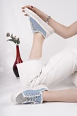 Muggo DAMSEL Bağcıklı Taşlı Kadın Günlük Denim Sneaker Spor Ayakkabı  MAVİ 36 thumbnail 6