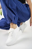 Muggo NEPAL Garantili Kadın Ortopedik Yüksek Taban Günlük Bağcıklı Sneaker Spor Ayakkabı  BEYAZ 38 - 1