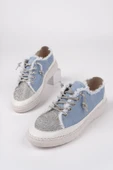 Muggo DAMSEL Bağcıklı Taşlı Kadın Günlük Denim Sneaker Spor Ayakkabı  MAVİ 36 thumbnail 2