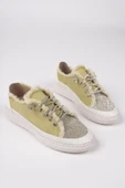 Muggo DAMSEL Bağcıklı Taşlı Kadın Günlük Denim Sneaker Spor Ayakkabı  YEŞİL 36 - 1