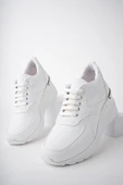 Muggo NEPAL Garantili Kadın Ortopedik Yüksek Taban Günlük Bağcıklı Sneaker Spor Ayakkabı  BEYAZ 38 - 7
