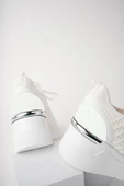 Muggo TYRA Garantili Kadın Ortopedik Yüksek Taban Günlük Bağcıklı Triko Sneaker Spor Ayakkabı  BEYAZ 40 - 7