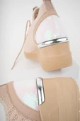 Muggo TYRA Garantili Kadın Ortopedik Yüksek Taban Günlük Bağcıklı Triko Sneaker Spor Ayakkabı  Nude 40 - 3