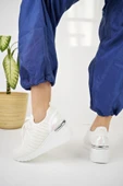 Muggo TYRA Garantili Kadın Ortopedik Yüksek Taban Günlük Bağcıklı Triko Sneaker Spor Ayakkabı  BEYAZ 40 - 6