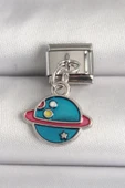 316L Çelik Gümüş Renk Mavi Satürn Model Nomination Charm - TJ-BC1222 - 1