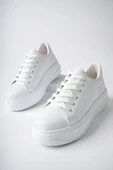 Muggo MİTOS Garantili Kadın Günlük Yüksek Taban Bağcıklı Sneaker Spor Ayakkabı  BEYAZ 38 - 5