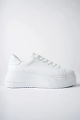 Muggo MİTOS Garantili Kadın Günlük Yüksek Taban Bağcıklı Sneaker Spor Ayakkabı  BEYAZ 38 - 7