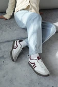 Muggo GARCİA Garantili Unisex Ortopedik Günlük Bağcıklı Yürüyüş Koşu Sneaker Spor Ayakkabı  Beyaz Bordo 42 - 5