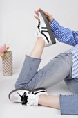 Muggo RETRO Çift Bağcıklı Günlük Kadın Sneaker Spor Ayakkabı  BEYAZ - SİYAH 40 - 6