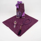 Tesbih + Dantelli Şal + Zikirmatik Hediye Seti (Kraft Asetat Kutulu, Mor) - 2