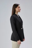 Siyah Regular Fit Pile Detaylı Blazer Ceket - 4