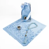 Tesbih + Dantelli Şal + Zikirmatik Hediye Seti (Kraft Asetat Kutulu, Mavi) - 2