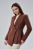 Kahverengi Regular Fit Pile Detaylı Blazer Ceket - 1