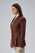 Kahverengi Regular Fit Pile Detaylı Blazer Ceket - 5