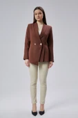 Kahverengi Regular Fit Pile Detaylı Blazer Ceket - 10