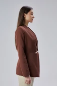 Kahverengi Regular Fit Pile Detaylı Blazer Ceket - 6