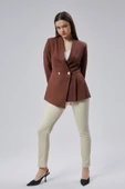 Kahverengi Regular Fit Pile Detaylı Blazer Ceket - 2