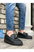 BA0154  Bağcıksız Yüksek Taban Cilt Siyah Renk Püsküllü Erkek Ayakkabı thumbnail 2