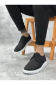 Erkek AyakkabıBA0003 Bağcıklı Klasik Spor Keten Siyah Beyaz Taban Casual Erkek Ayakkabı - 3