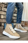 BA0142 Bantlı Erkek Yüksek Taban Krem Beyaz Spor Bot thumbnail 2