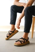 BA0343 Erkek Bodrum İp Halat Siyah Günlük Sandalet - 1