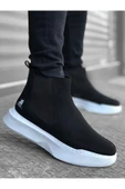 BA0150 Bağcıksız Bantlı Erkek Yüksek Taban Siyah Spor Bot thumbnail 2