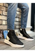 BA0155 Bağcıklı Erkek Yüksek Taban Siyah Beyaz Siyah Taban Spor Bot - 2