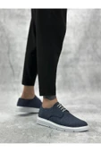 Erkek AyakkabıBA0003 Bağcıklı Klasik Spor Keten Lacivert  Beyaz Taban Casual Erkek Ayakkabı thumbnail 2